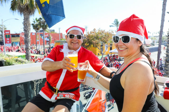 Enjoying a post-run drink in the San Diego Santa Run