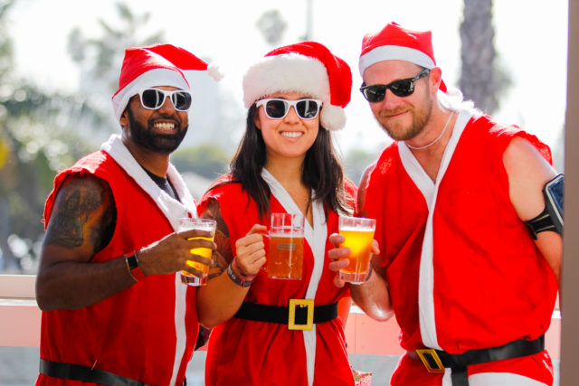 Three fit Santas after a run