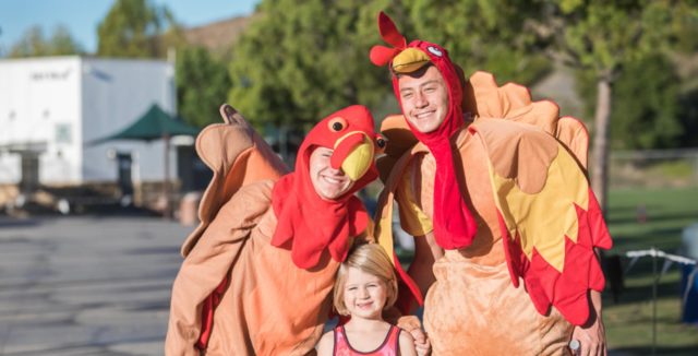 Cute Turkey Costumed family posing before the race, Sandiego Running Co Thanksgiving Day Thank You Run/Walk 5K and Kids 1K Fun Run, November 26th, 2020.
